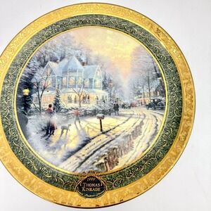 Bradford Exchange Thomas Kinkade Holiday Gathering 1999 Plate 9.25" Gold-Tone